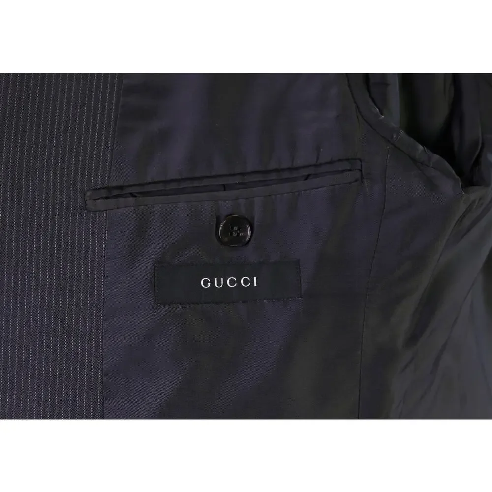 Gucci Tom Ford Era Gray Thin Striped Peak Lapel Wool Mohair 2-Btn Suit 36R